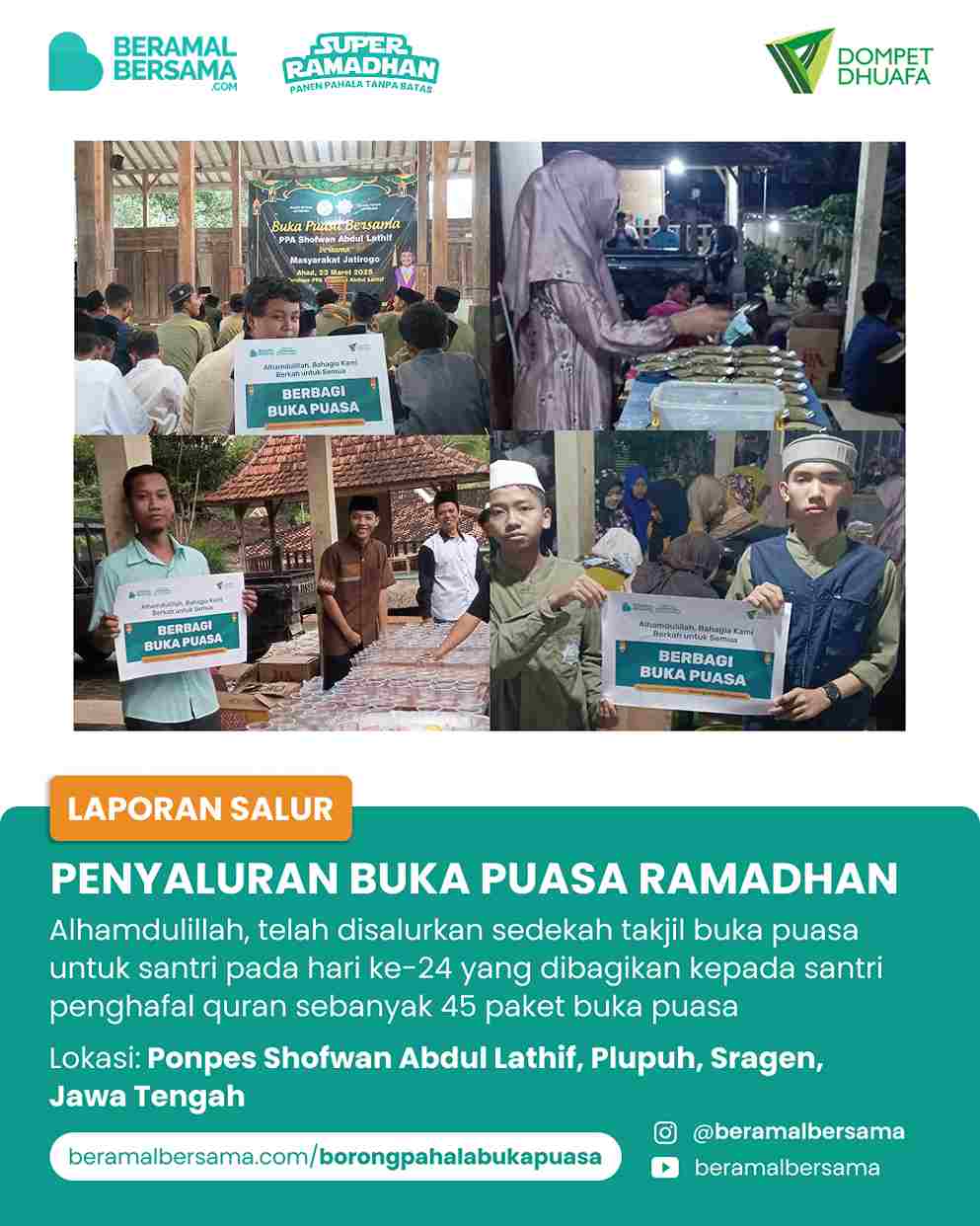 Penyaluran 45 Paket Buka Puasa PP Shofwan Abdul Lathif
