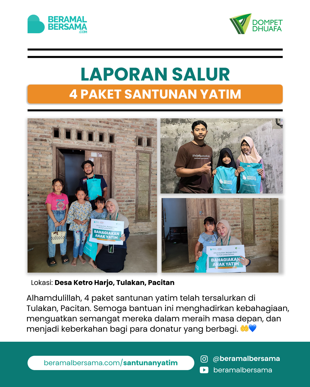 Penyaluran 4 Paket Santunan Yatim Tulakan, Pacitan