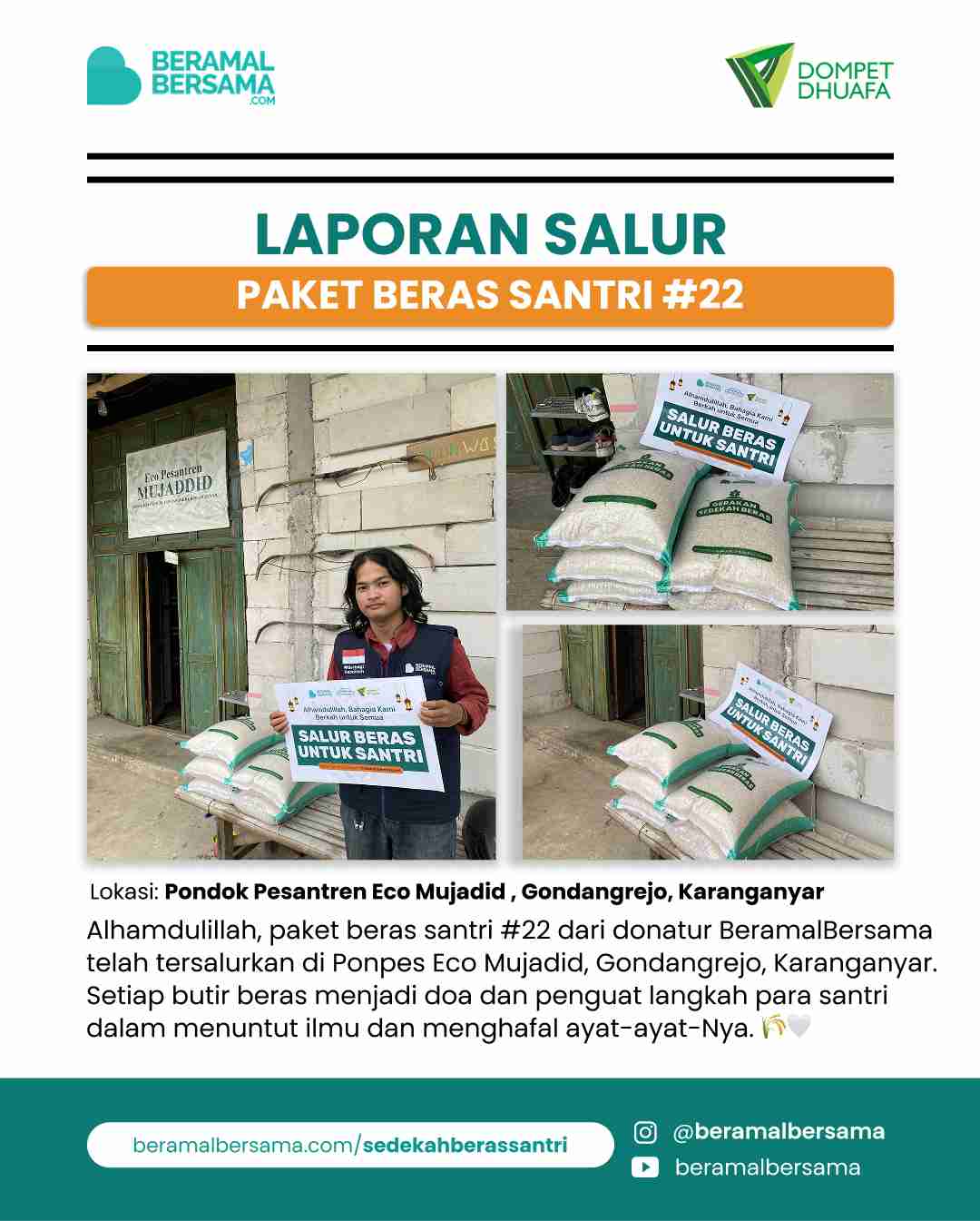 Penyaluran 50 kg Beras Santri #22 PP Eco Mujadid