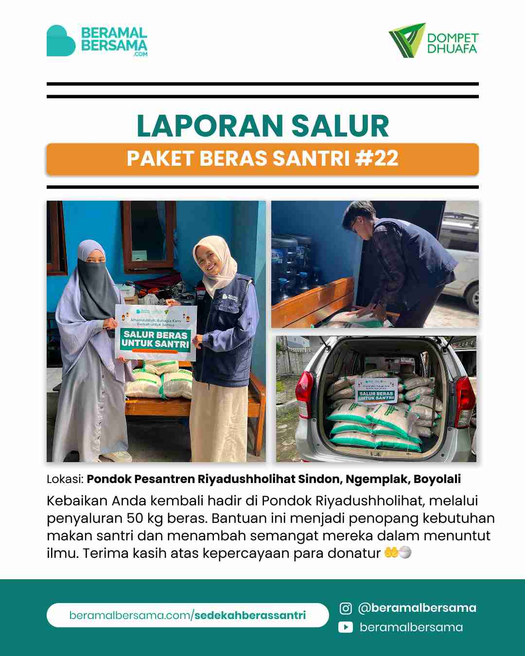 Penyaluran 50 Kg Beras Santri #22, Pondok Riyadushholihat