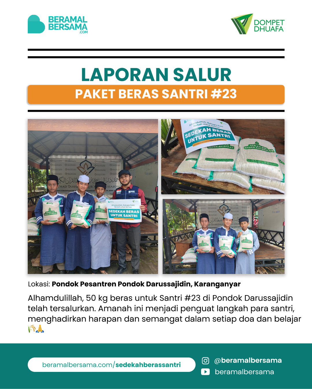 Penyaluran 50 Kg Beras Santri #23, Pondok Darussajidin
