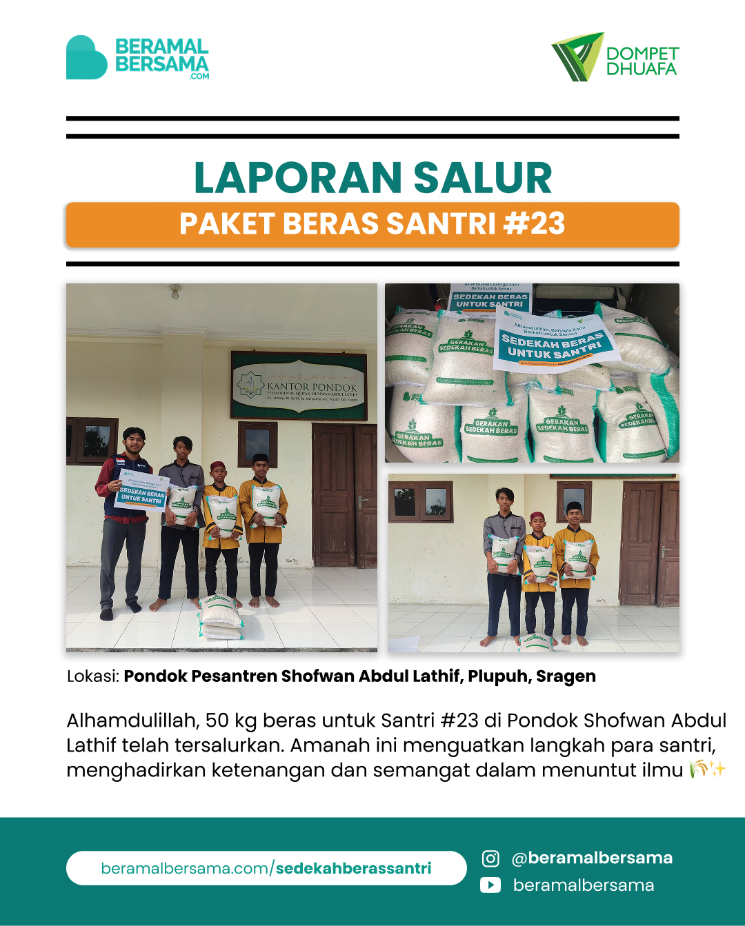 Penyaluran 50 Kg Beras Santri #23, Pondok Shofwan Abdul Lathif