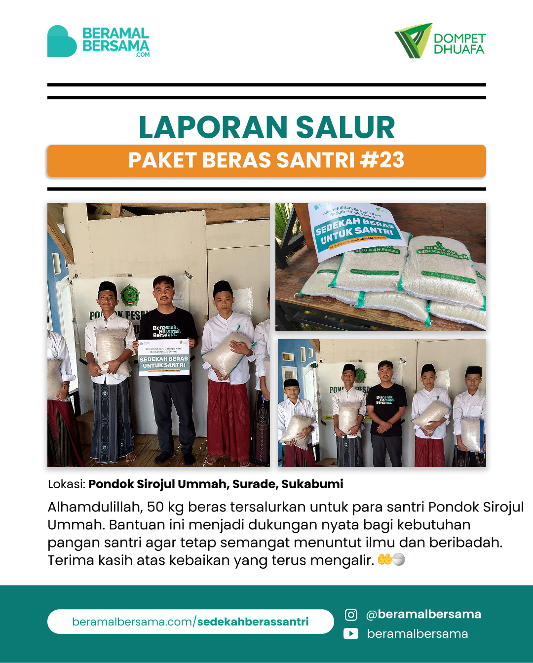 Penyaluran 50 Kg Beras Santri #23, Pondok Sirojul Ummah