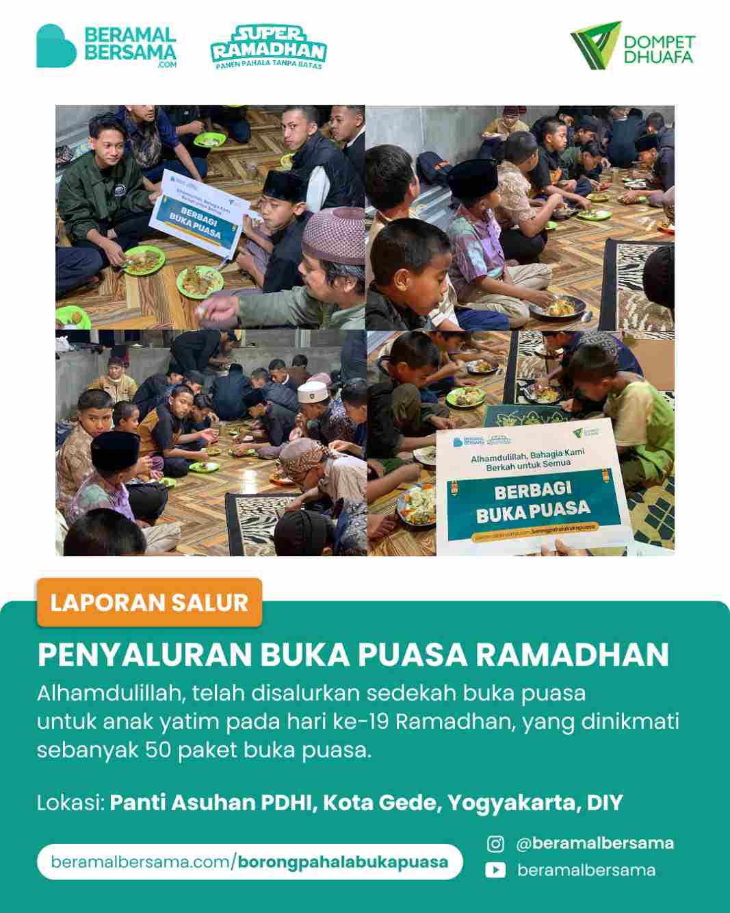 Penyaluran 50 Paket Buka Puasa Panti Asuhan PDHI