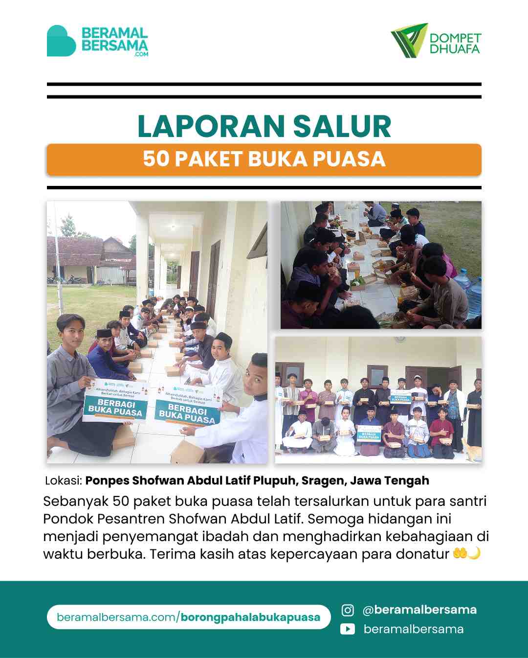 Penyaluran 50 Paket Buka Puasa Pondok Pesantren Shofwan Abdul Latif