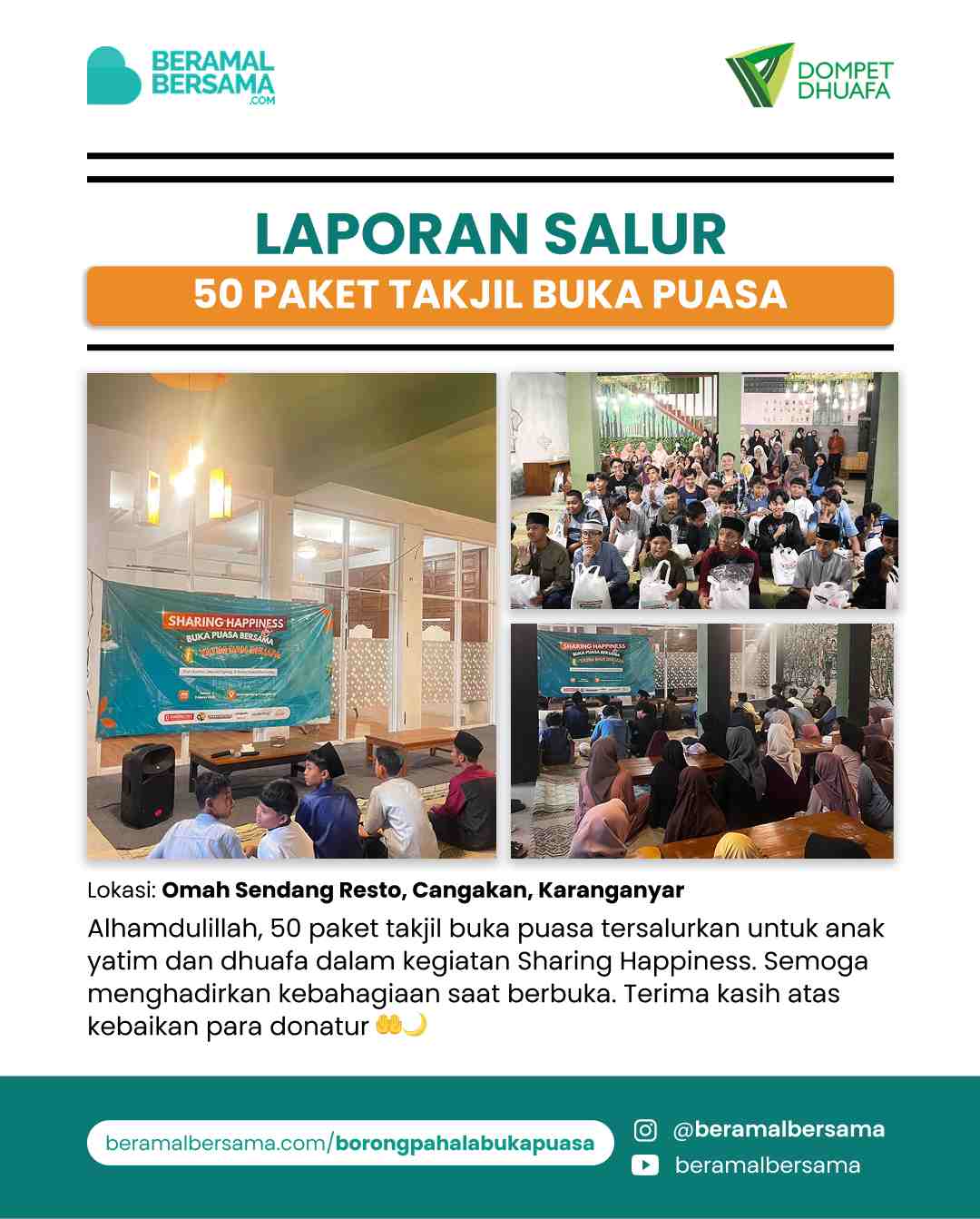 Penyaluran 50 Paket Takjil Buka Puasa Anak Yatim dan Dhuafa Sharing Happiness