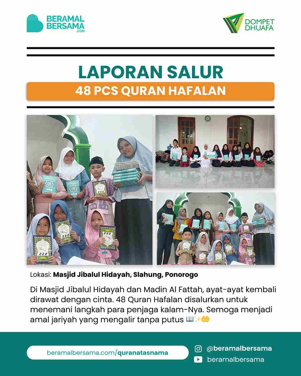 Penyaluran 55 Iqro Masjid Jibalul Hidayah dan Madin Al Fattah