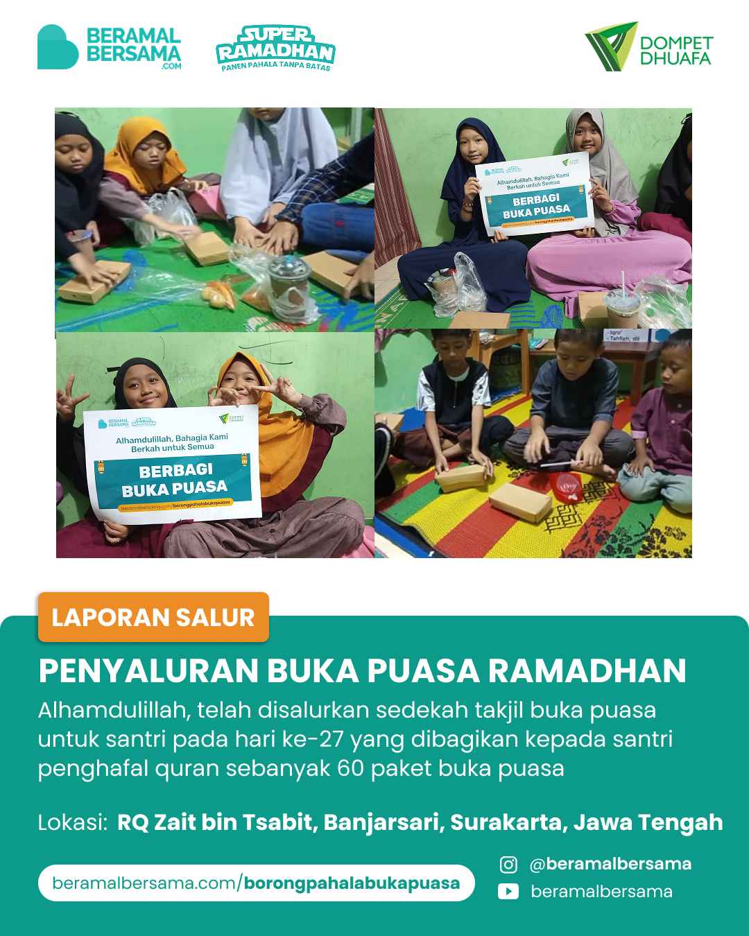 Penyaluran 60 Paket Buka Puasa RQ Zait bin Tsabit