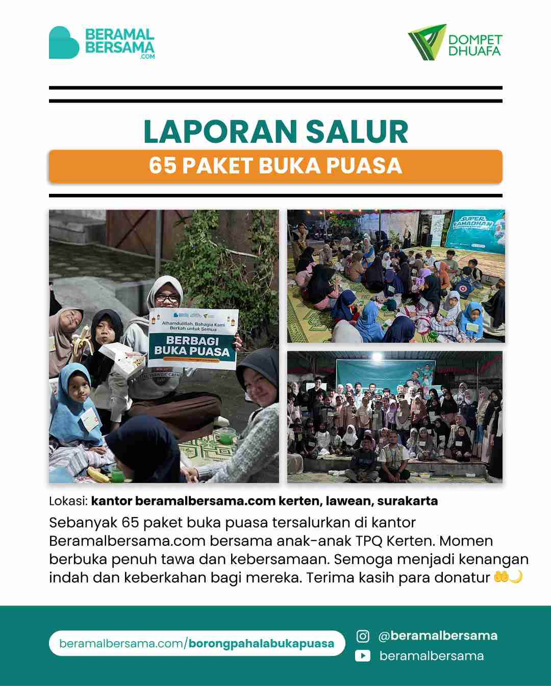 Penyaluran 65 Paket Buka Puasa Teras Beramal