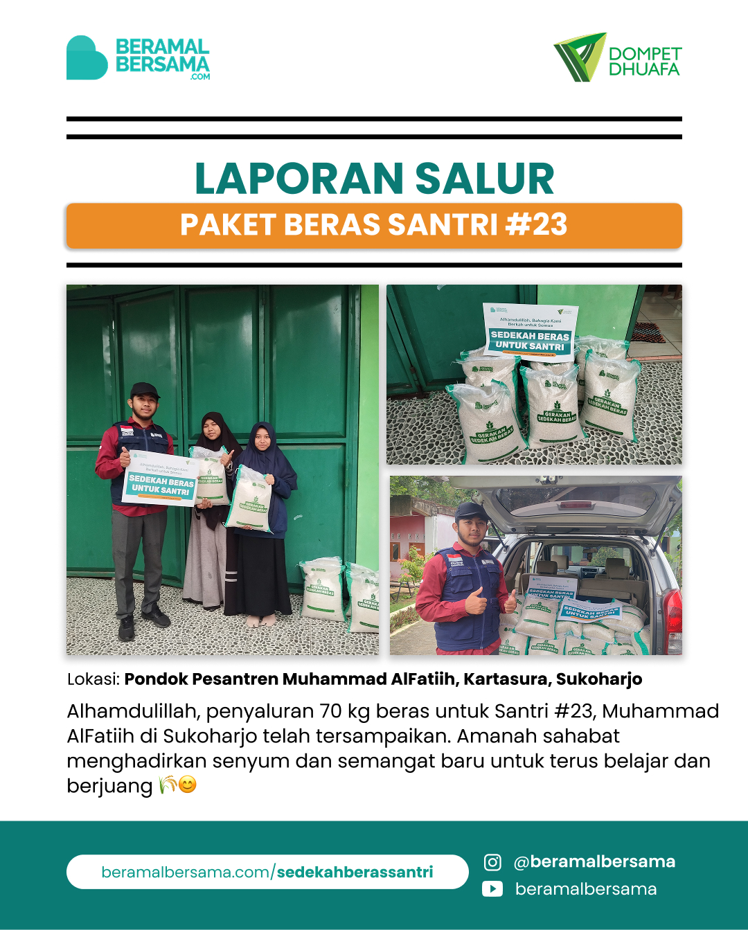 Penyaluran 70Kg Beras Santri #23, Muhammad AlFatiih Sukoharjo