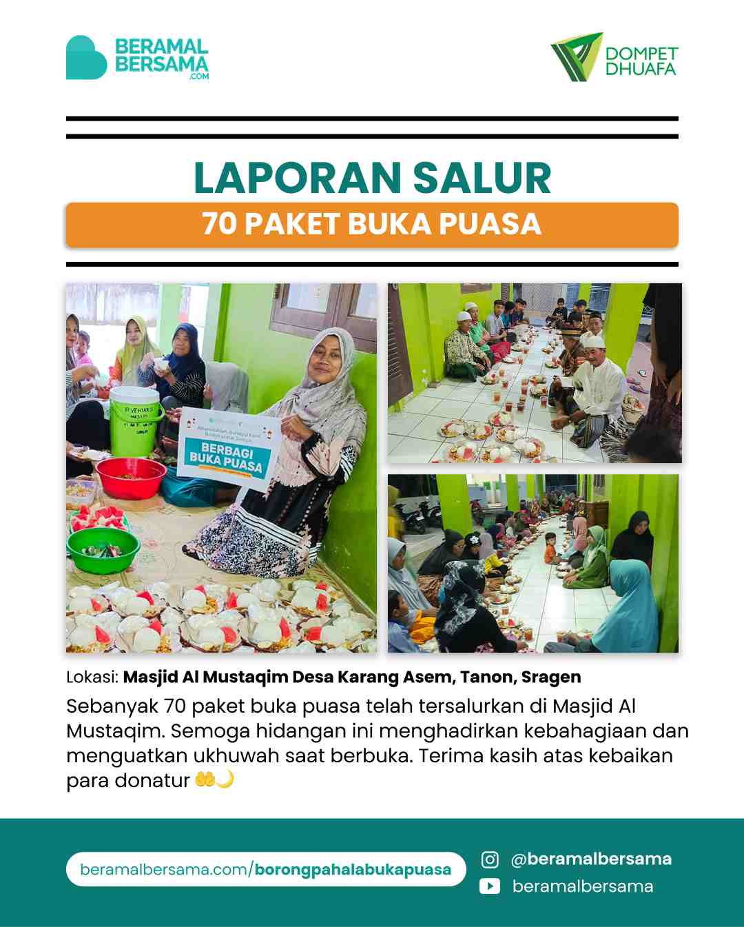 Penyaluran 70 Paket Buka Puasa Masjid Al Mustaqim