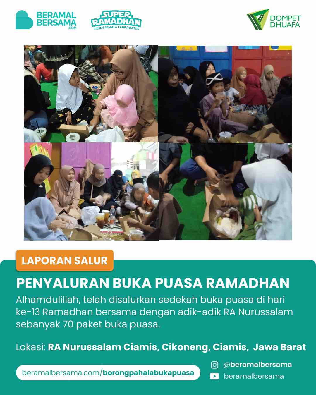 Penyaluran 70 Paket Buka Puasa RA Nurussalam