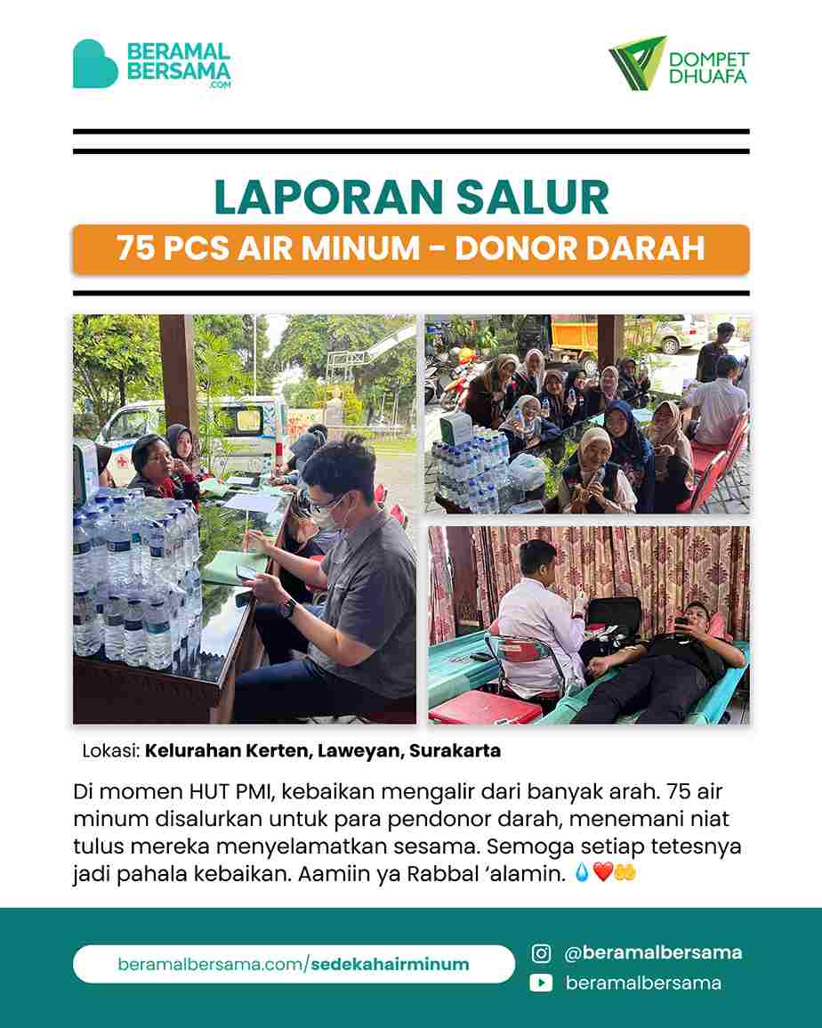Penyaluran 75 Air Minum Event Donor Darah HUT PMI