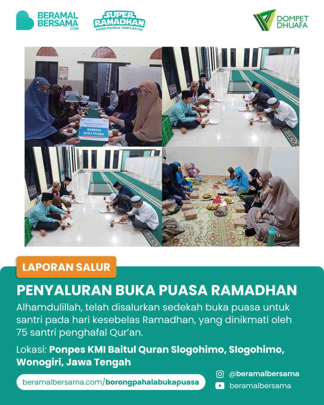Penyaluran 75 Paket Buka Puasa PP KMI Baitul Quran