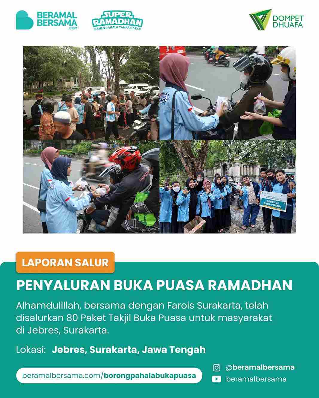 Penyaluran 80 Paket Takjil Buka Puasa Farois Surakarta