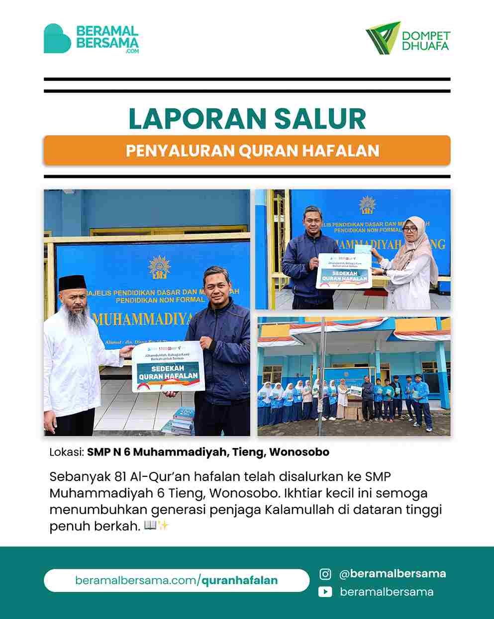 Penyaluran 81 Quran Hafalan SMP Muhammadiyah 6 Tieng Wonosobo