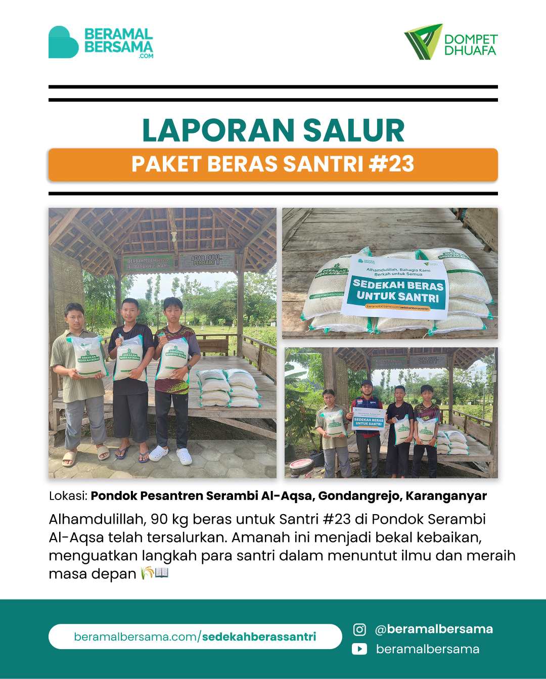 Penyaluran 90Kg Beras Santri #23, Pondok Serambi Al-Aqsa