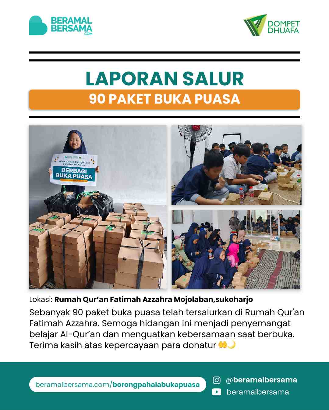 Penyaluran 90 Paket Buka Puasa RQ Fatimah Azzahra Mojolaban