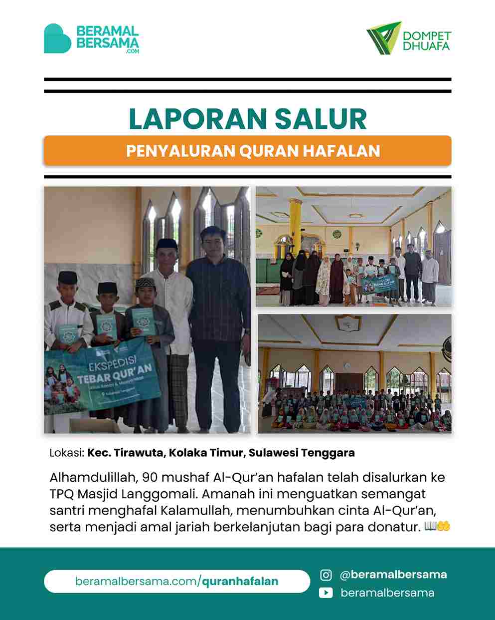 Penyaluran 90 Quran Hafalan TPQ Masjid Langgomali