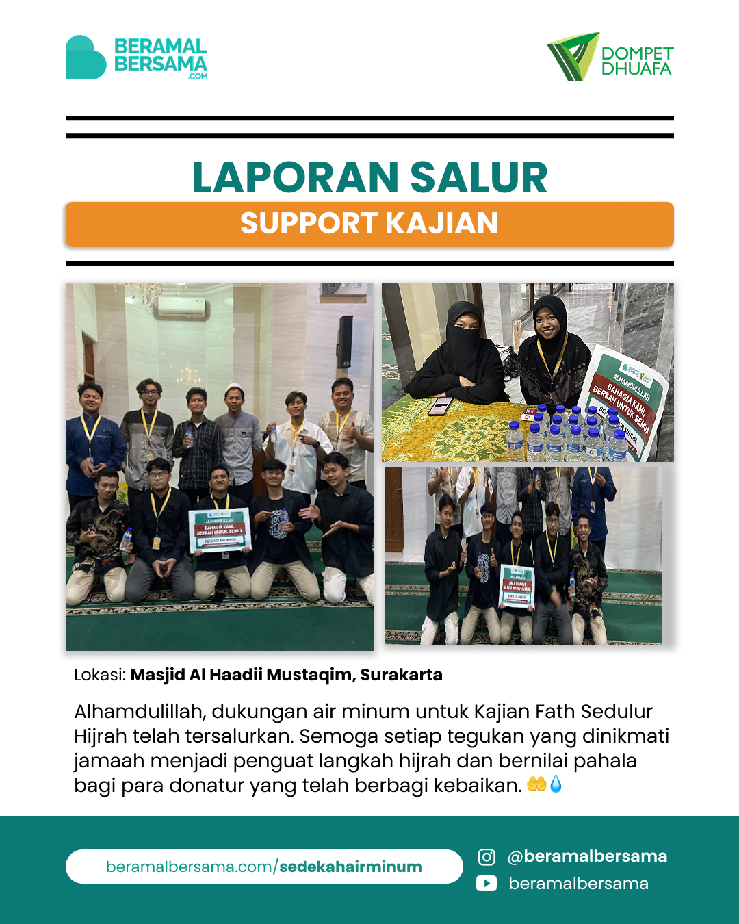 Penyaluran Air Minum Support Dakwah Kajian Fath Sedulur Hijrah