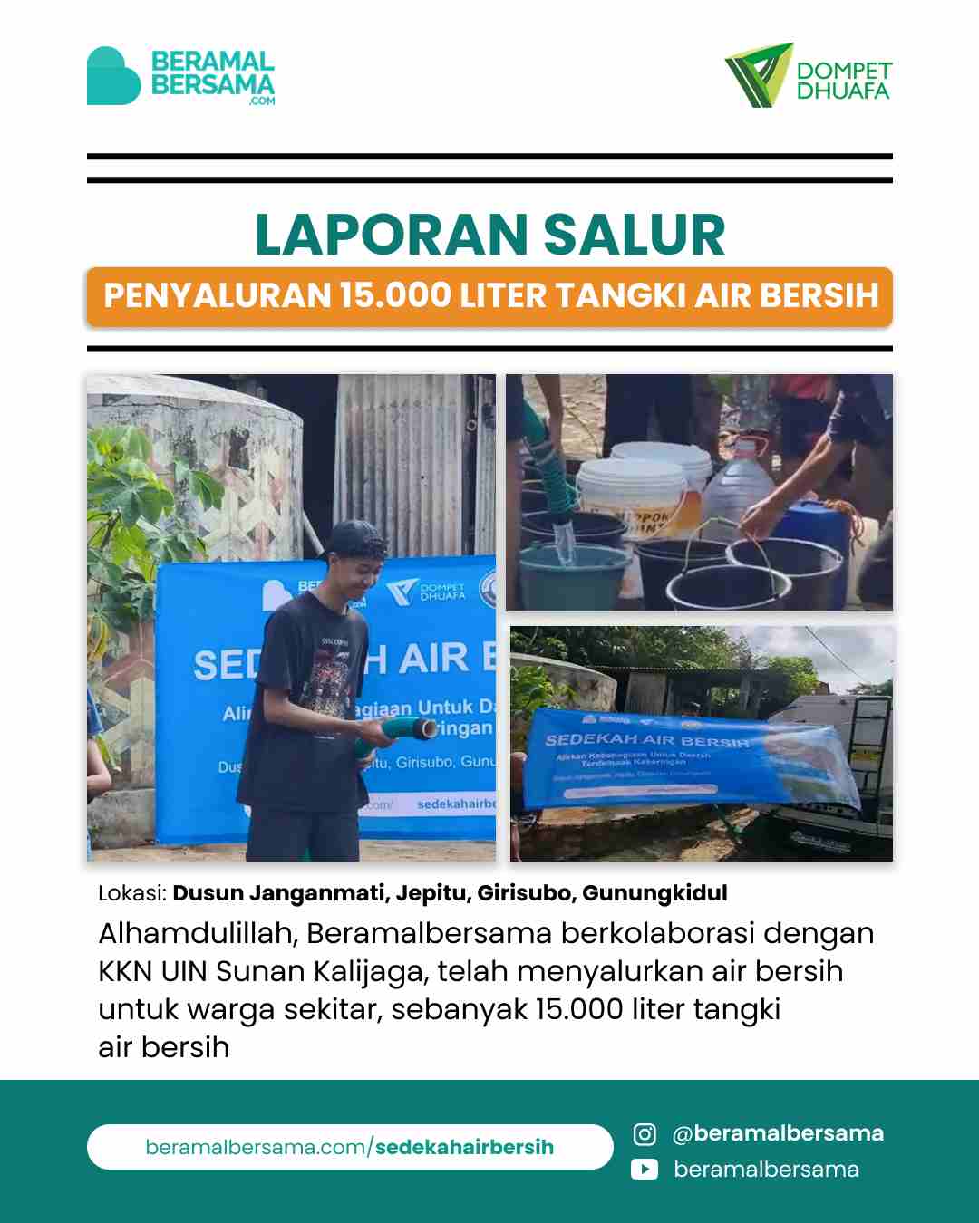 Penyaluran Air Tangki 15.000 Liter Untuk Masyarakat Dusun Janganmati