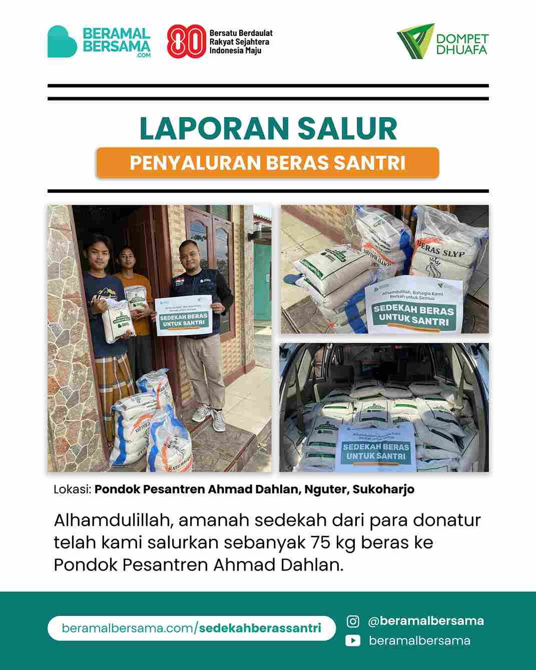 Penyaluran Beras Santri Pondok Pesantren Ahmad Dahlan