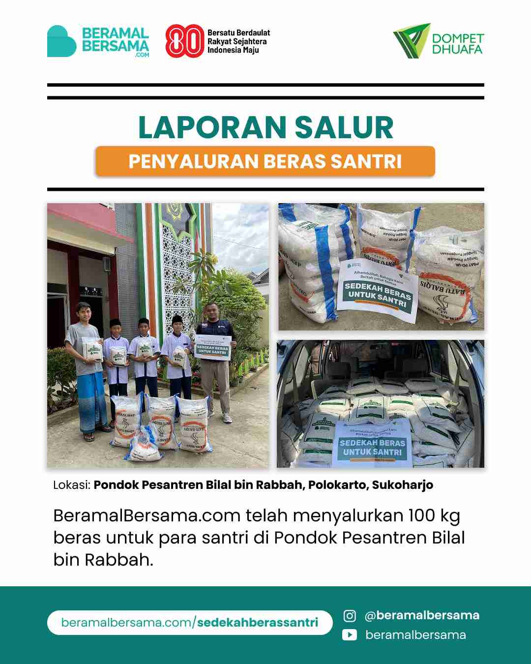 Penyaluran Beras Santri Pondok Pesantren Bilal bin Rabbah