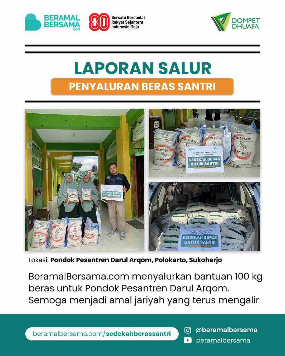 Penyaluran Beras Santri Pondok Pesantren Darul Arqom