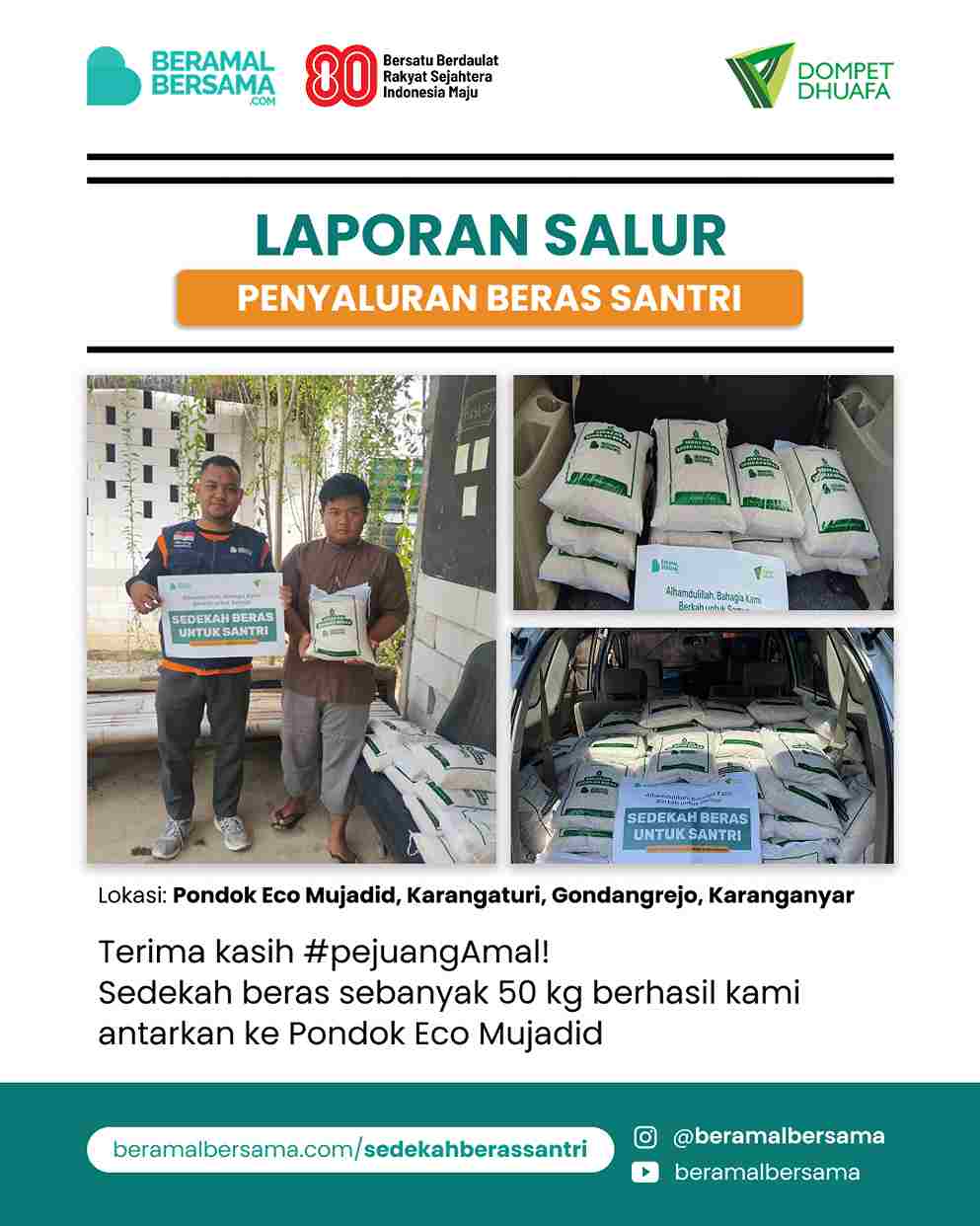 Penyaluran Beras Santri Pondok Pesantren Eco Mujadid