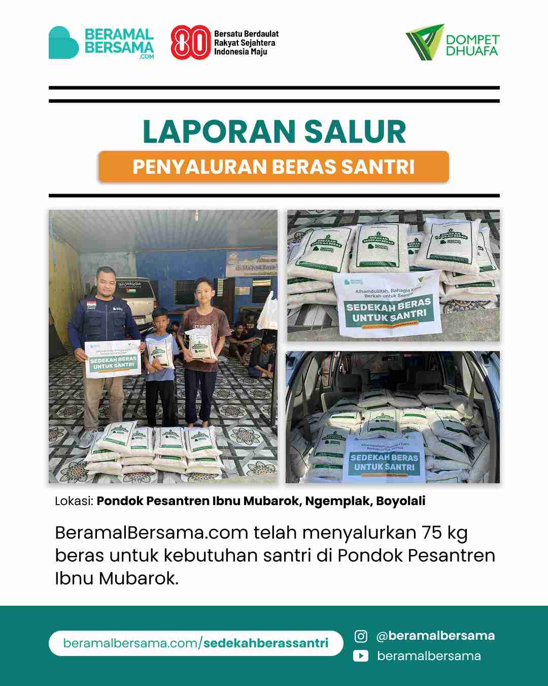 Penyaluran Beras Santri Pondok Pesantren Ibnu Mubarok