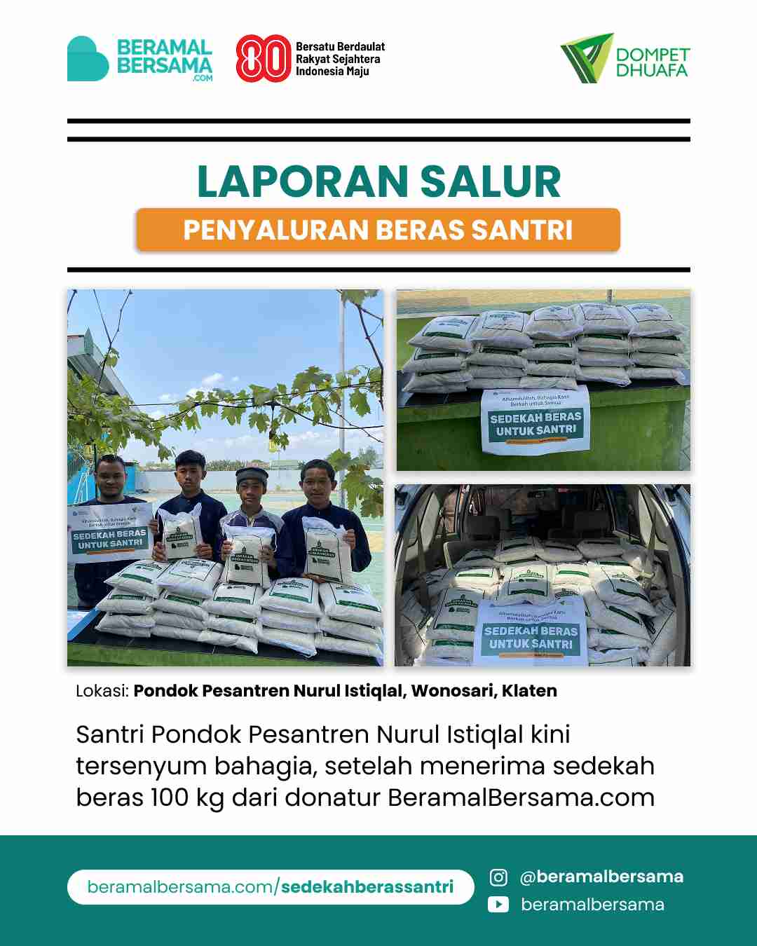 Penyaluran Beras Santri Pondok Pesantren Nurul Istiqlal
