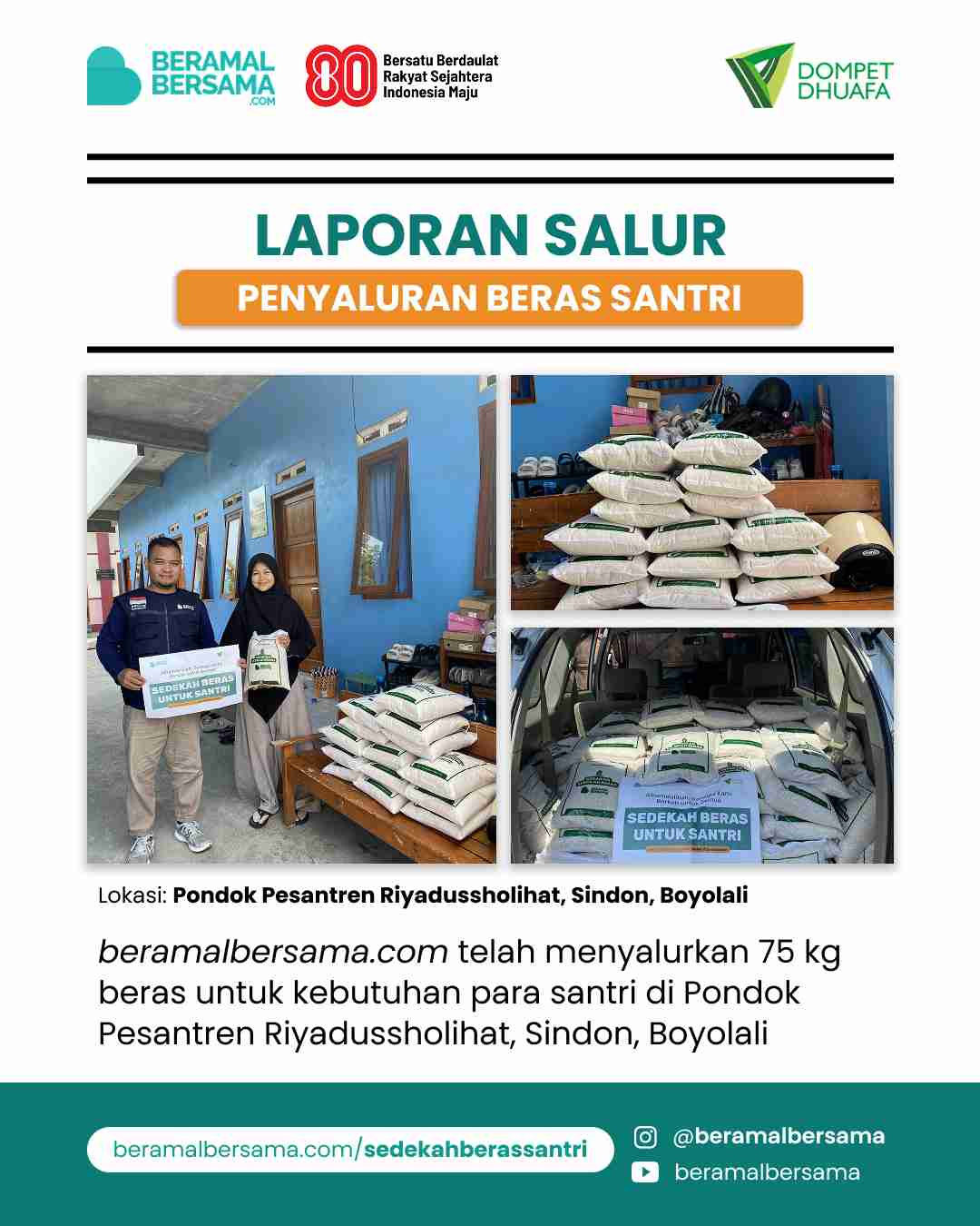 Penyaluran Beras Santri Pondok Pesantren Riyadussholihat