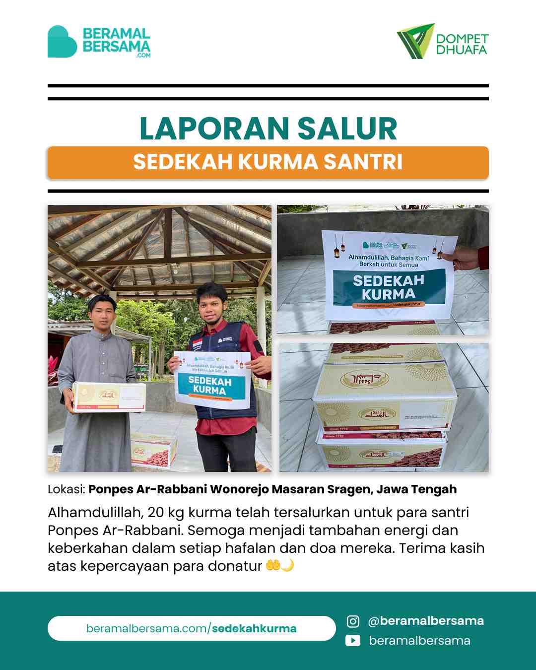 Penyaluran Berbagi Kurma Ramadan 20kg Pondok Pesantren Ar-Rabbani