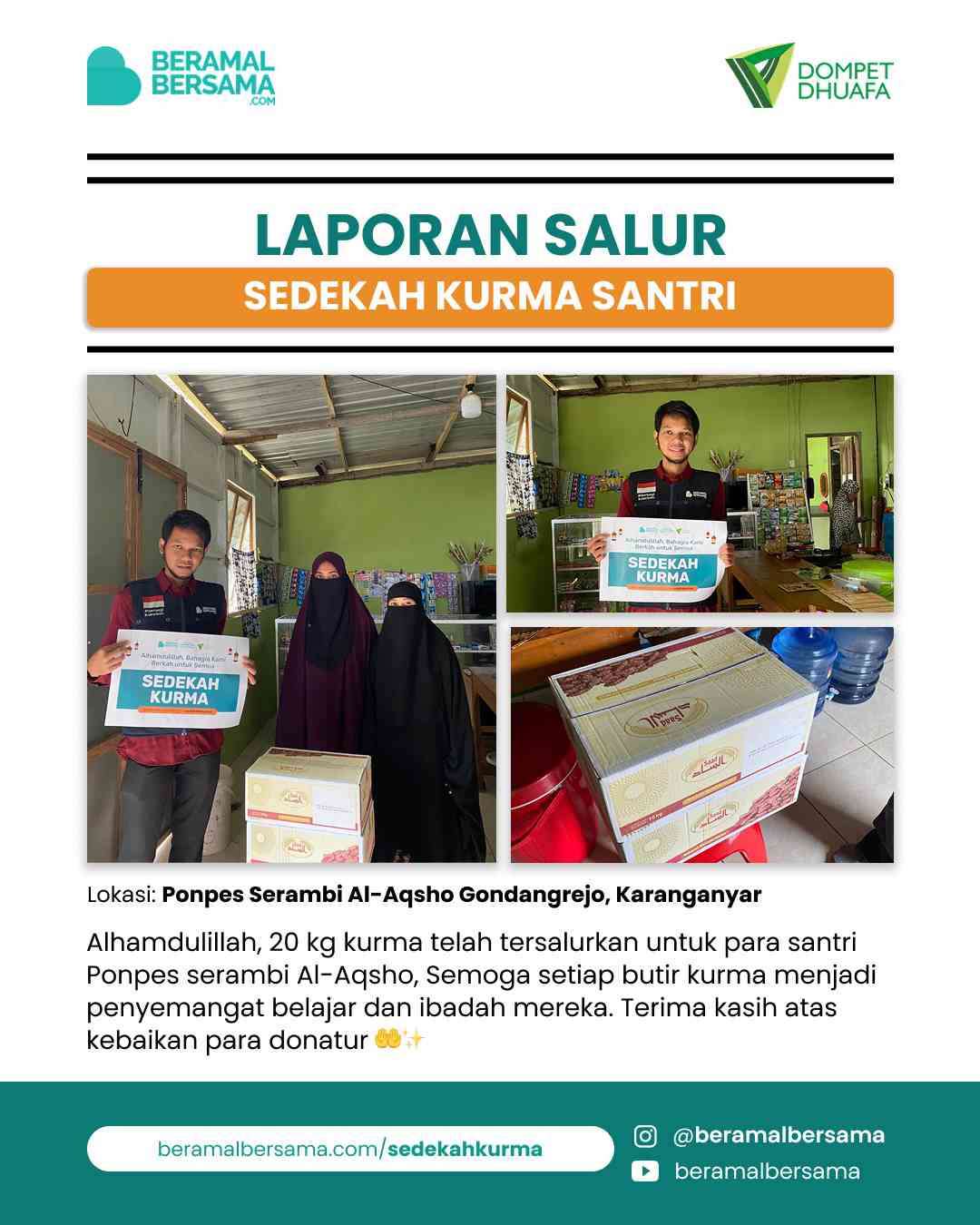Penyaluran Berbagi Kurma Ramadan 20kg Pondok Pesantren Serambi Al-Aqsho