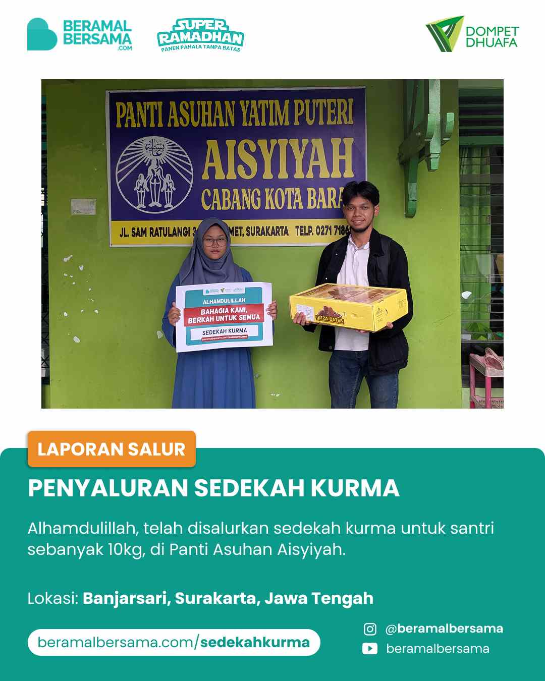 Penyaluran Berbagi Kurma Untuk Panti Asuhan Yatim Putri Aisyiyah