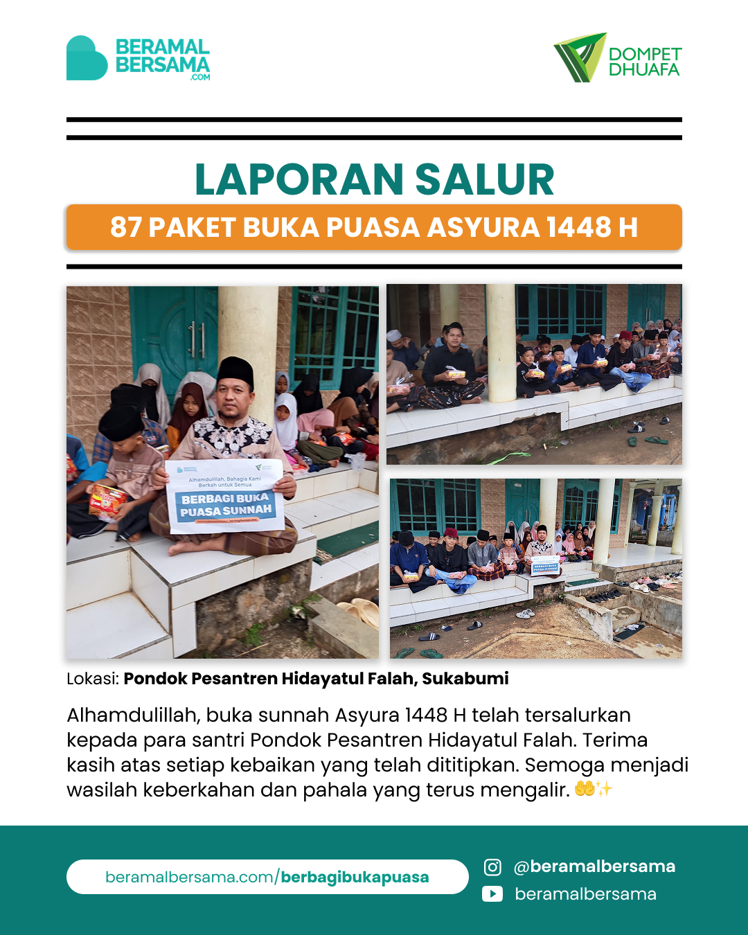 Penyaluran Buka Sunnah Asyura 1448 H Pondok Pesantren Hidayatul Falah