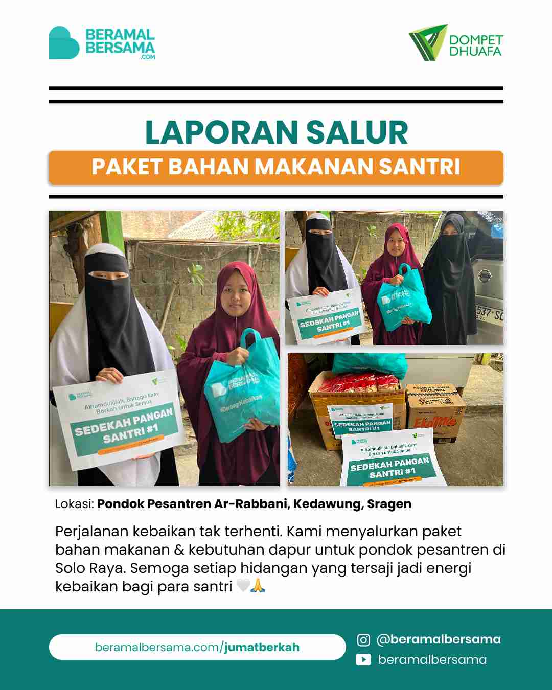 Penyaluran Paket Bahan Makanan Pondok Pesantren Ar-Rabbani - September