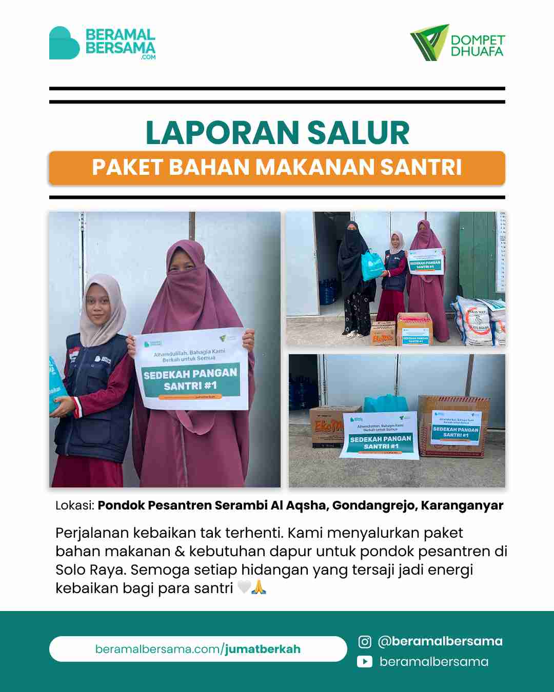 Penyaluran Paket Bahan Makanan Pondok Pesantren Serambi Al-Aqsha - September