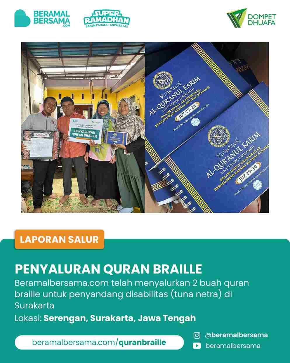 Penyaluran Quran Braille untuk Komunitas Tunanetra Mengaji