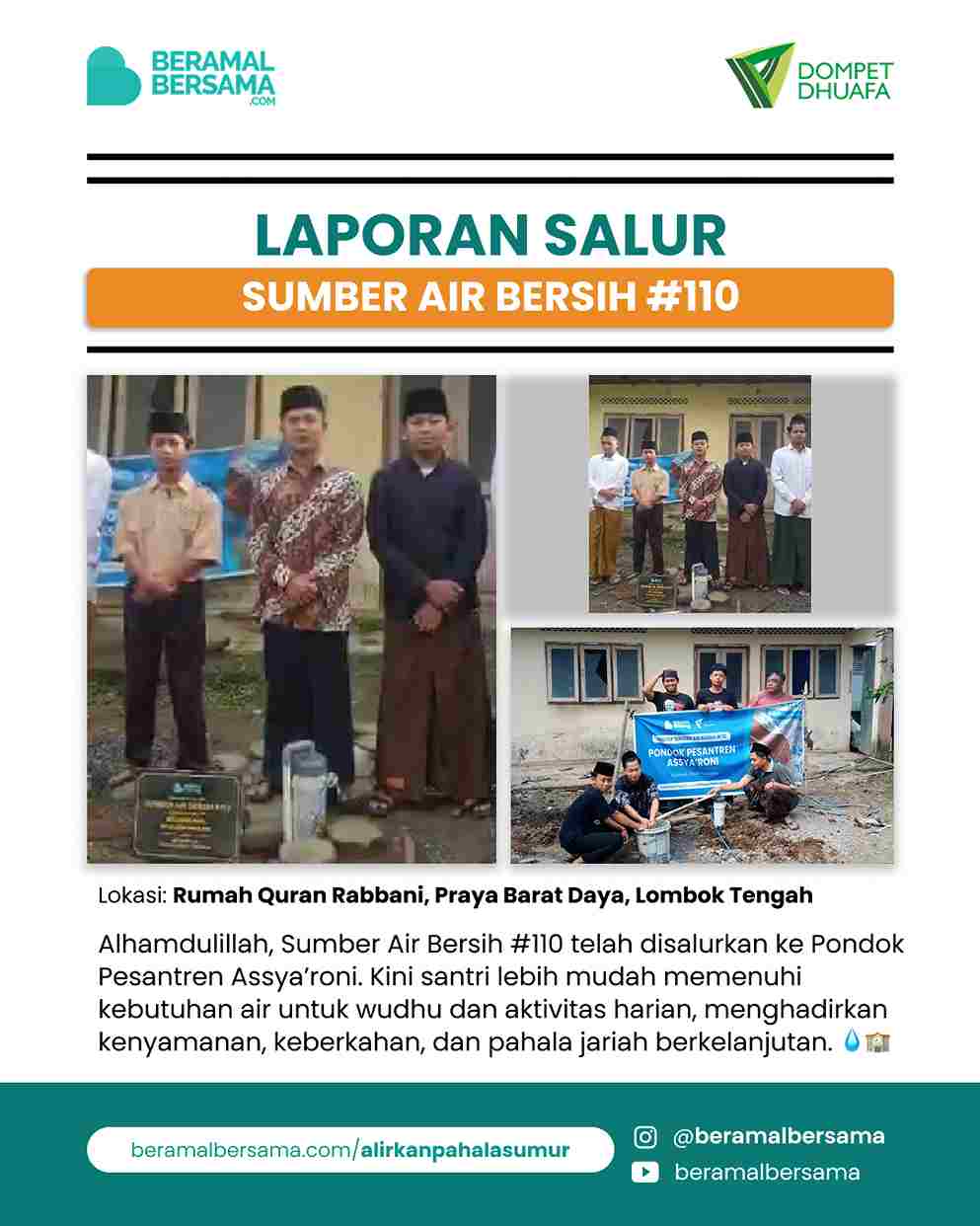 Penyaluran Satu Set Sumber Air Bersih #110 Pondok Pesantren Assya'roni