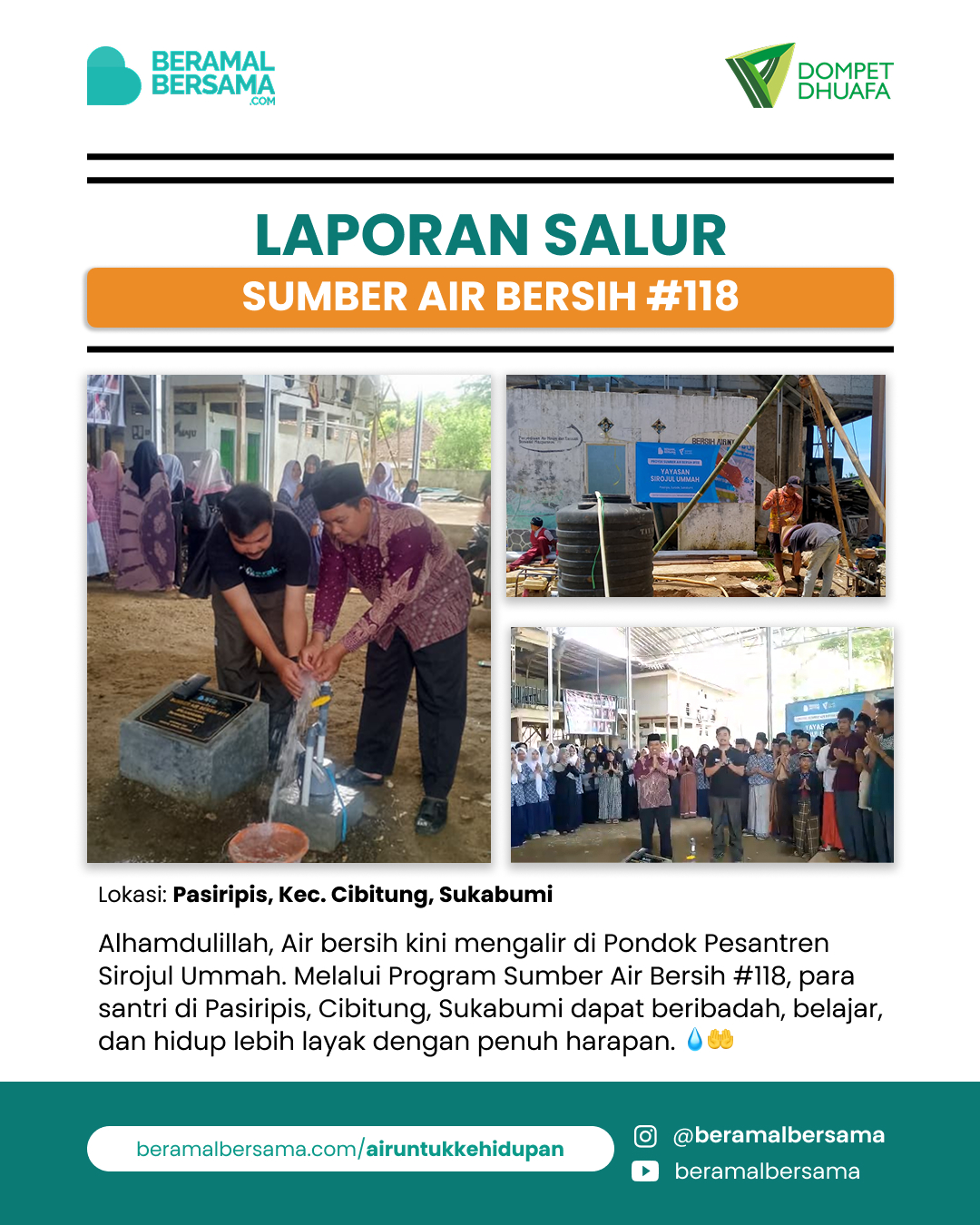 Penyaluran Satu Set Sumber Air Bersih #118 Pondok Pesantren Sirojul Ummah