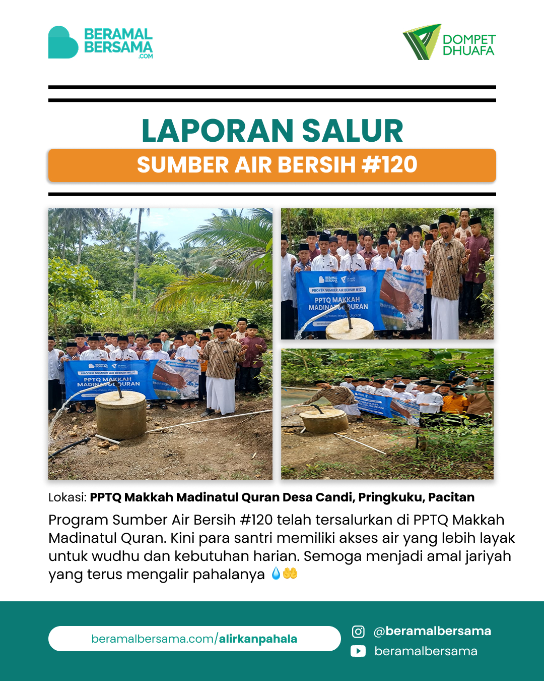 Penyaluran Satu Set Sumber Air Bersih #120 PPTQ Makkah Madinatul Quran