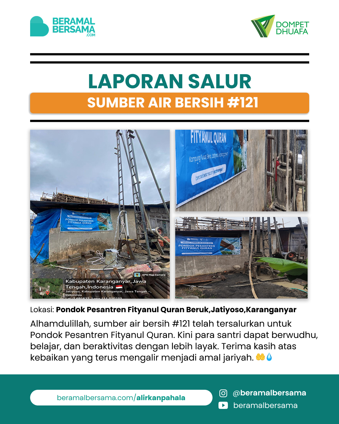 Penyaluran Satu Set Sumber Air Bersih #121 Pondok Pesantren Fityanul Quran