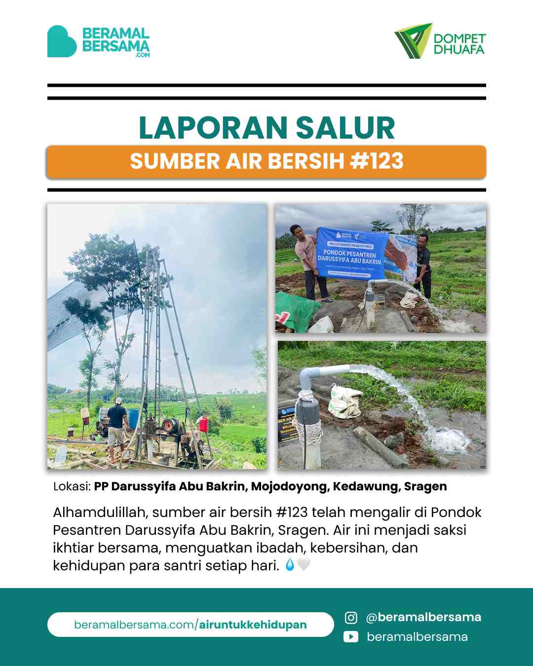 Penyaluran Sumber Air Bersih #123 Pondok Pesantren Darussyifa Abu Bakrin