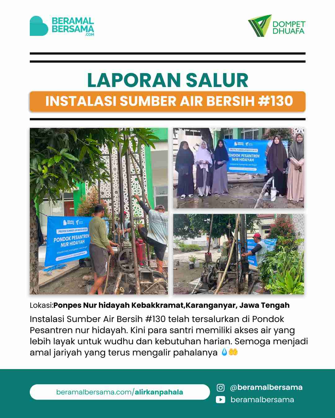 Penyaluran Sumber Air Bersih #130 Pondok Nur Hidayah
