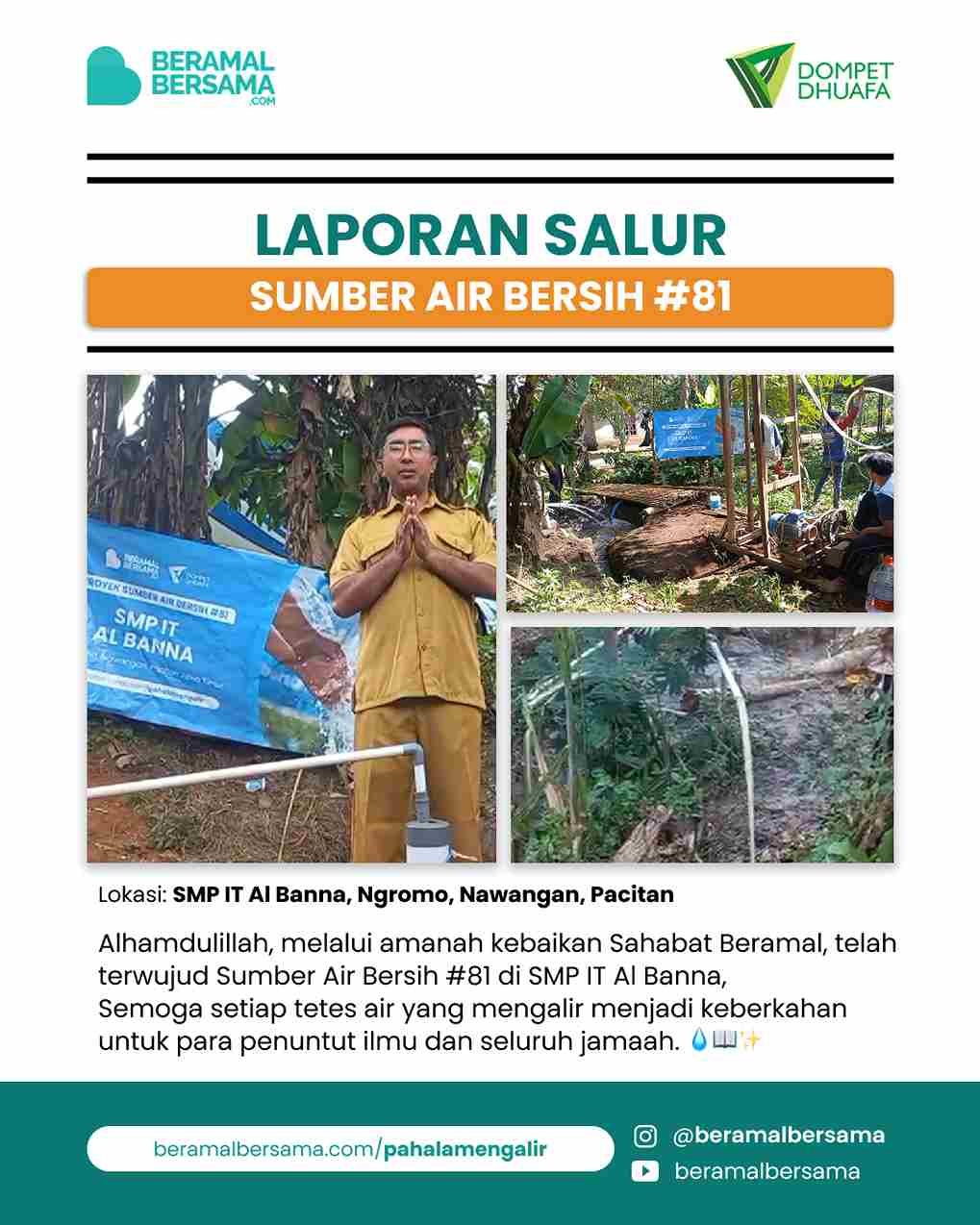 Penyaluran Sumber Air Bersih #81 SMP IT Al Banna
