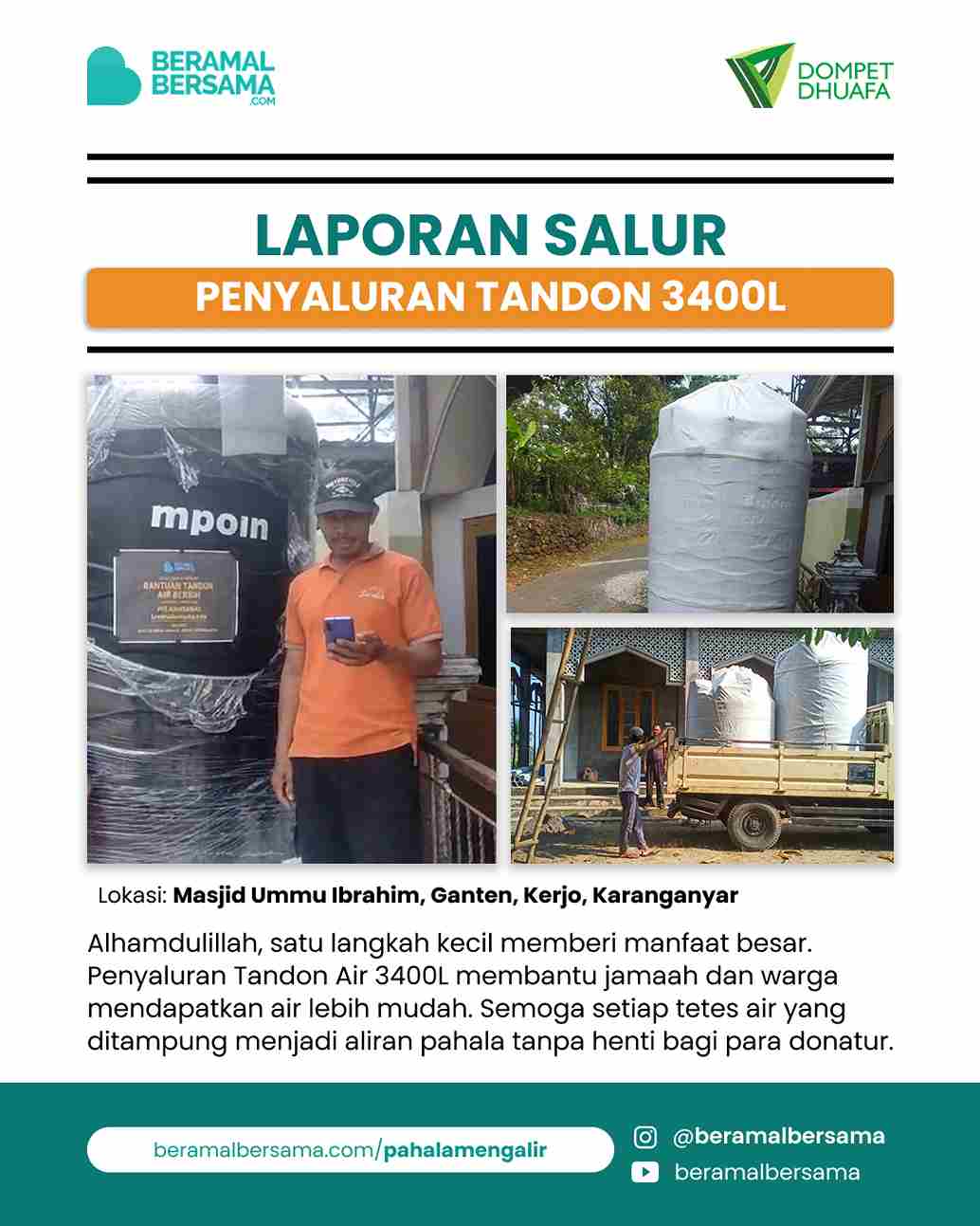 Penyaluran Tandon 3400L Masjid Ummu Ibrahim