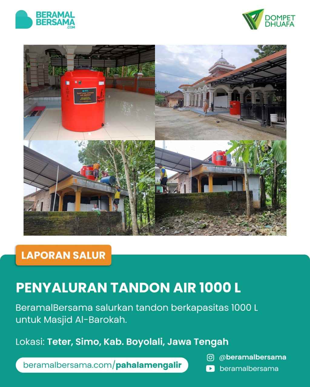 Penyaluran Tandon Air Untuk Masjid Al Barokah, Teter, Simo, Boyolali