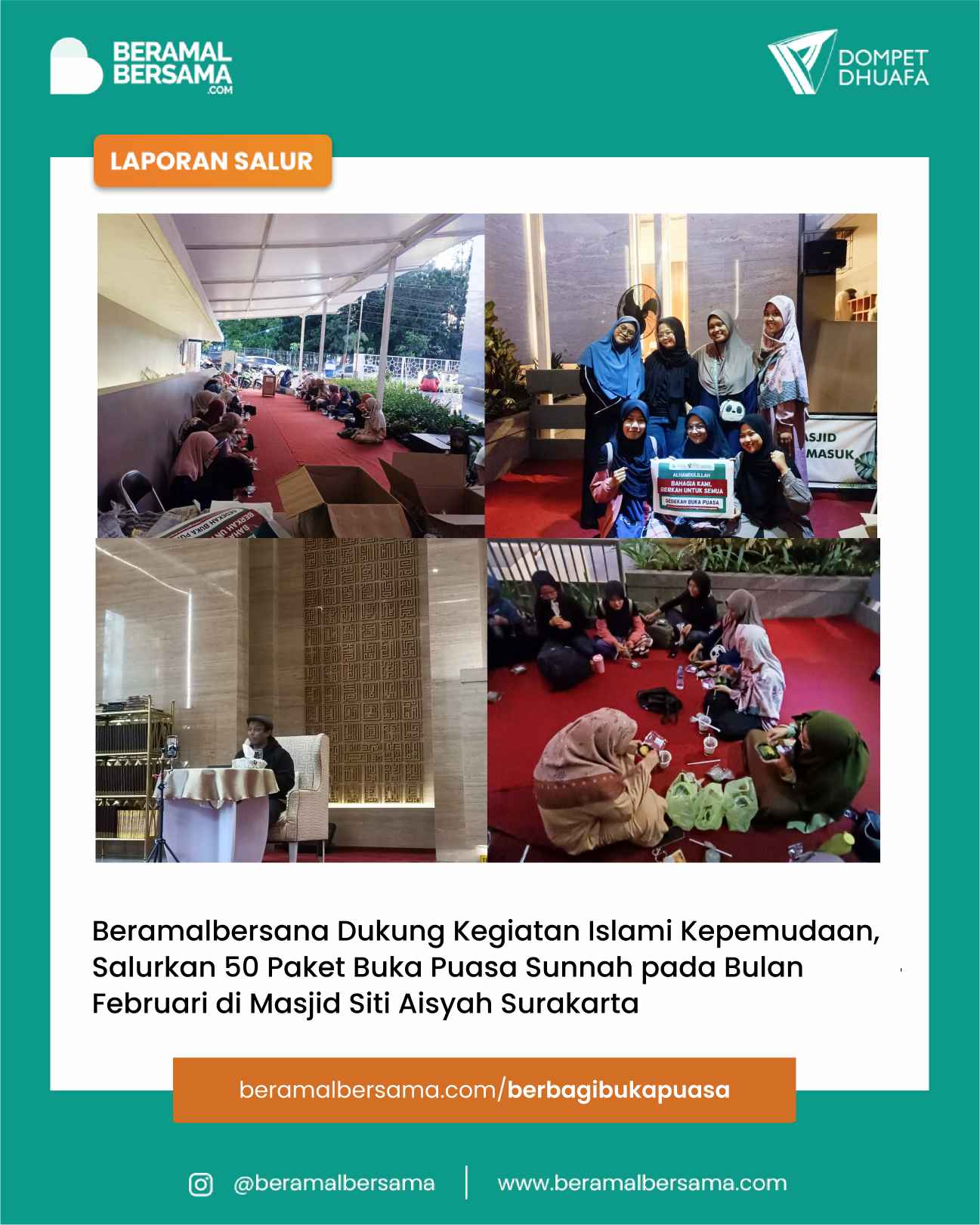 Salur Berbagi Buka Puasa Sunnah Rutin untuk Jamaah Kajian Masjid Siti Aisyah