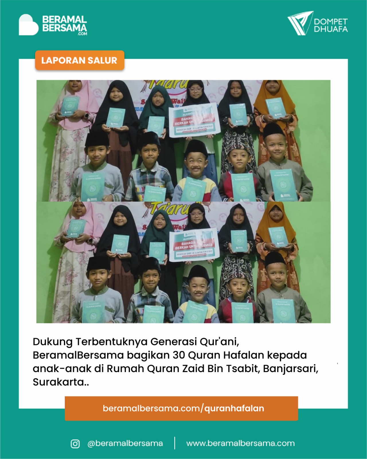 Salur Berbagi Quran Hafalan Untuk Santri RQ Zaid bin Tsabit
